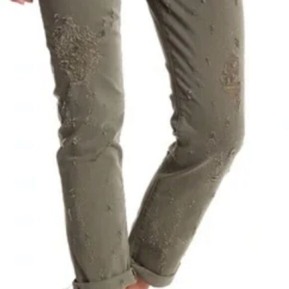 HUDSON Women's Jeans Riley Crop High Rise Destructed Button Fly Green Size 27 - Picture 3 of 14